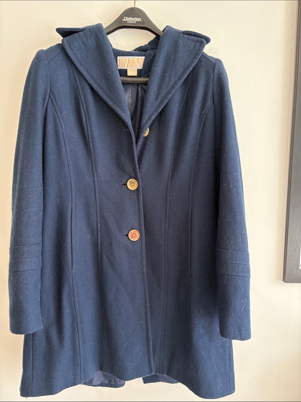 MICHAEL Michael Kors Navy Hooded Wool Pea Coat